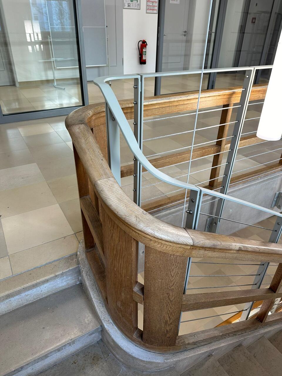 Gebogener Holzhandlauf auf Edelstahlstützen